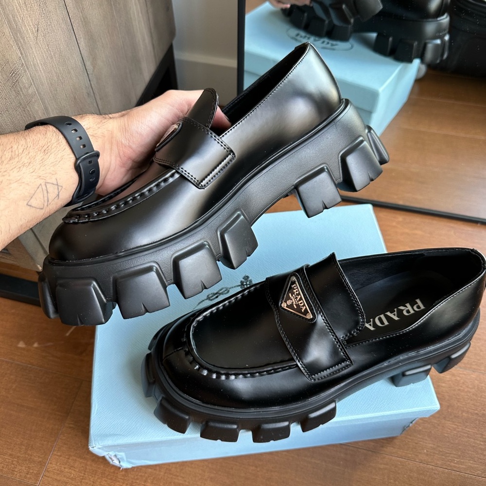 Black monolith platform loafers